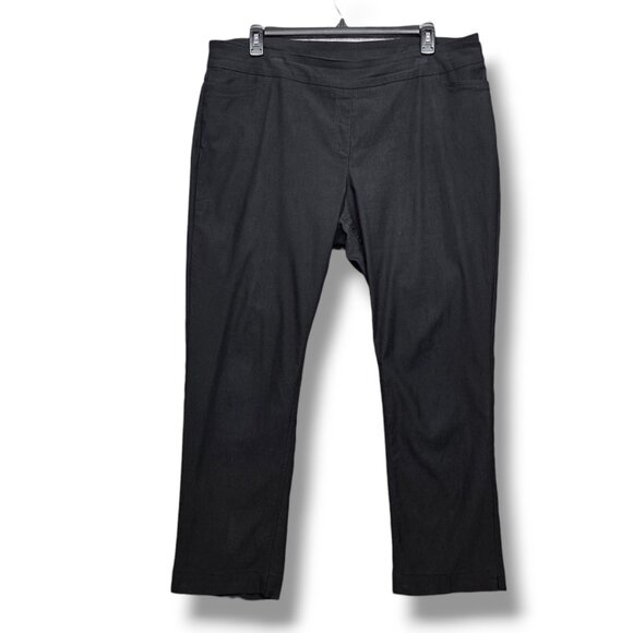 Slim Sation Straight Pants Womens 20W Black Pull On Notch Hem High Rise - Picture 1 of 9